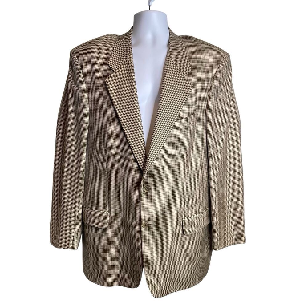 Franco Tassi Men's Brown Houndstooth Silk Wool Blend Blazer Size 44T Old Money‎